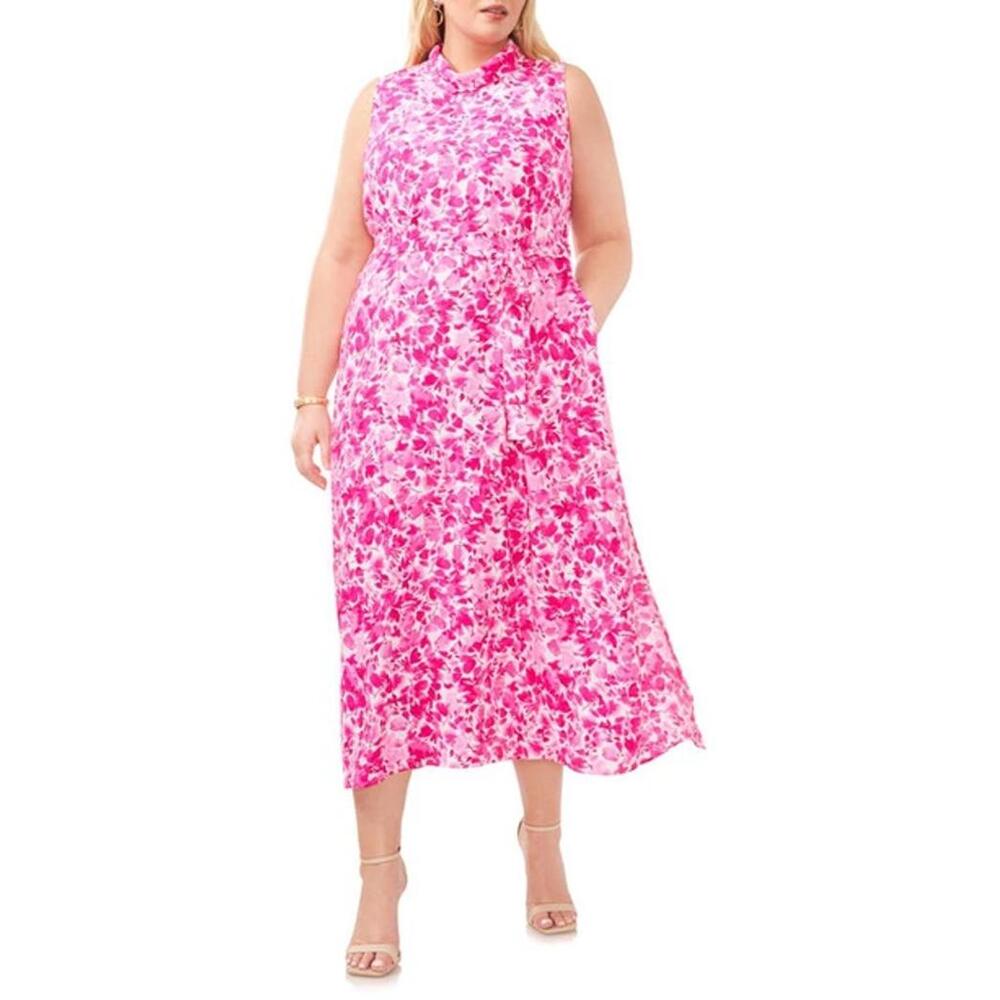 Vince Camuto Floral Sleeveless Maxi Dress in Hot Pink - 2X‎